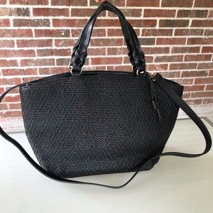 Fossil Black Basket Weave Satchel Crossbody Purse
